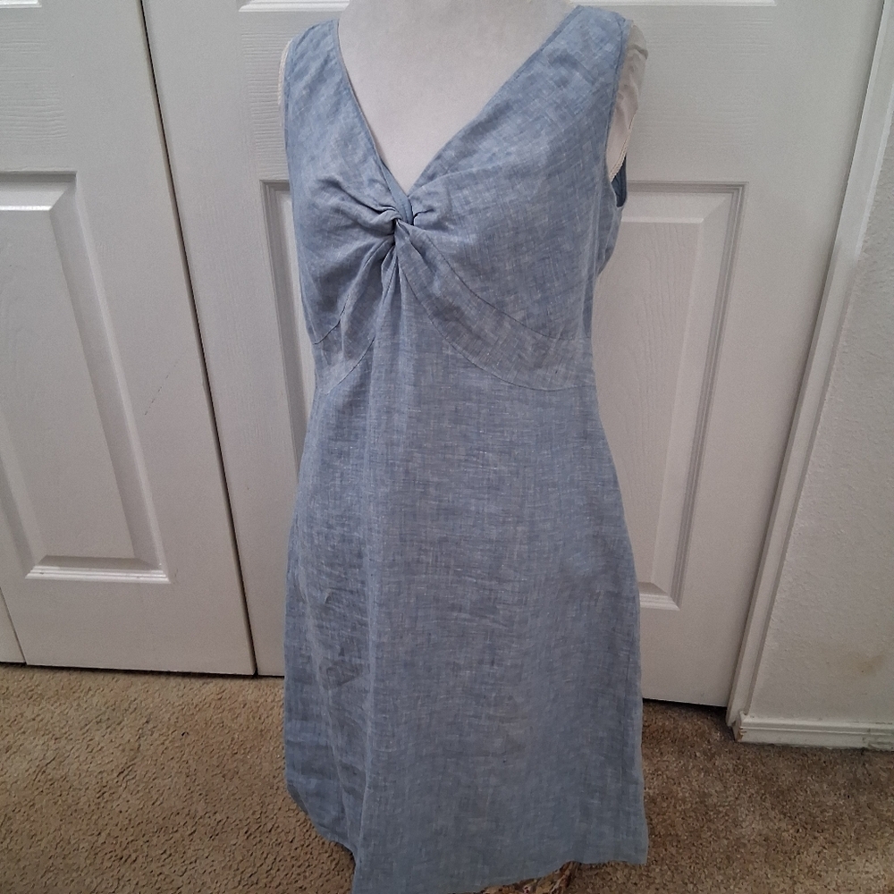 NWOT Saint Tropez West 100% Linen Chambray Twisted Front Dress    Size 10